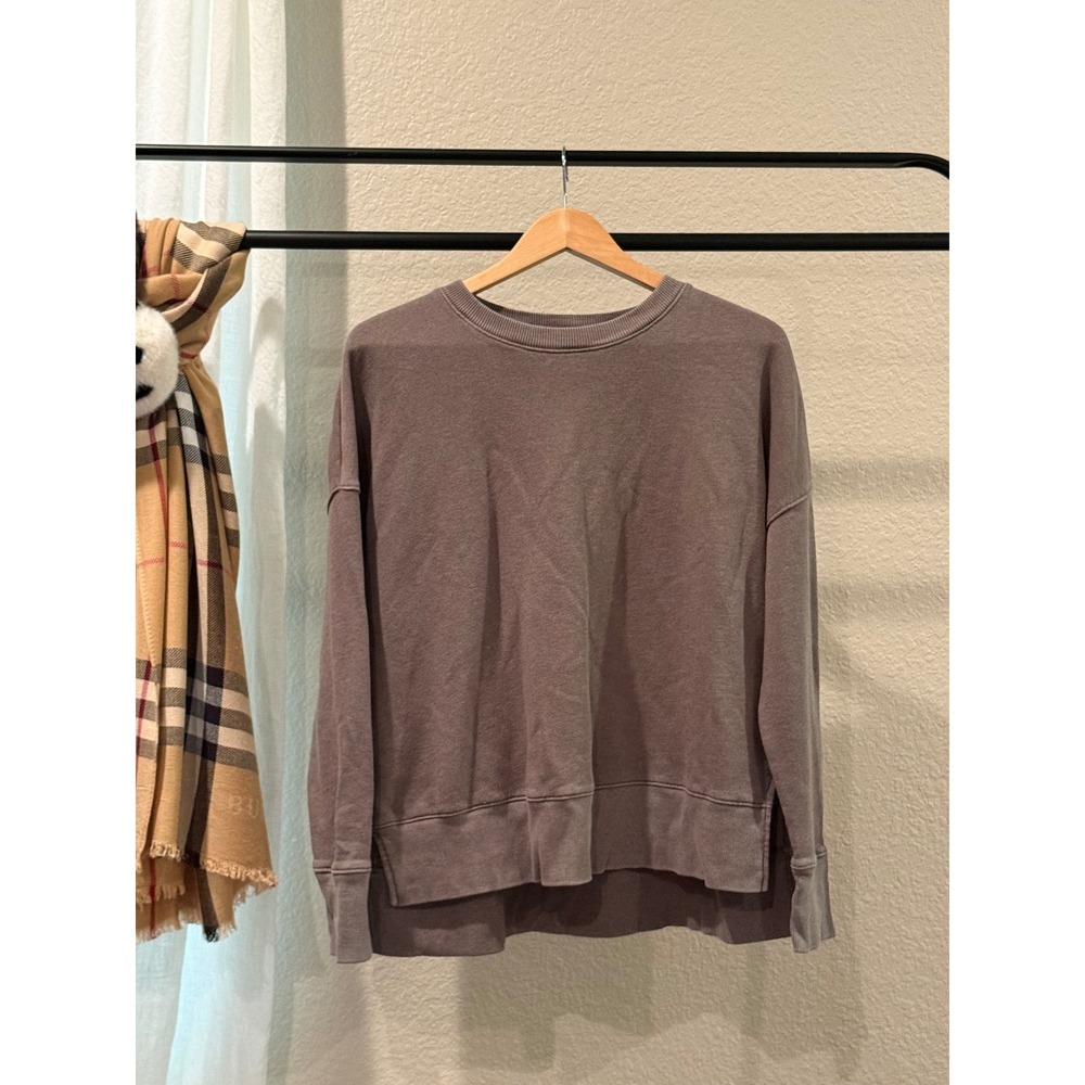 Time and Tru Womens Crewneck Sweatshirt Brown French Terry High Low Large 12-14